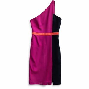 Badgley Mischka One Shoulder Colorblock Cocktail Dress Sz 6